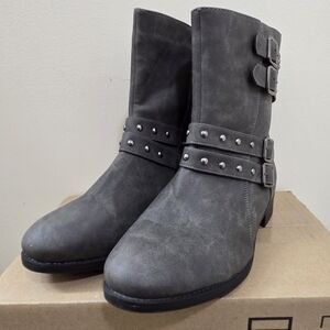 Evan's Extra Wide Fit Joy Moto Boots. Women's Size 10W, Dark Gray